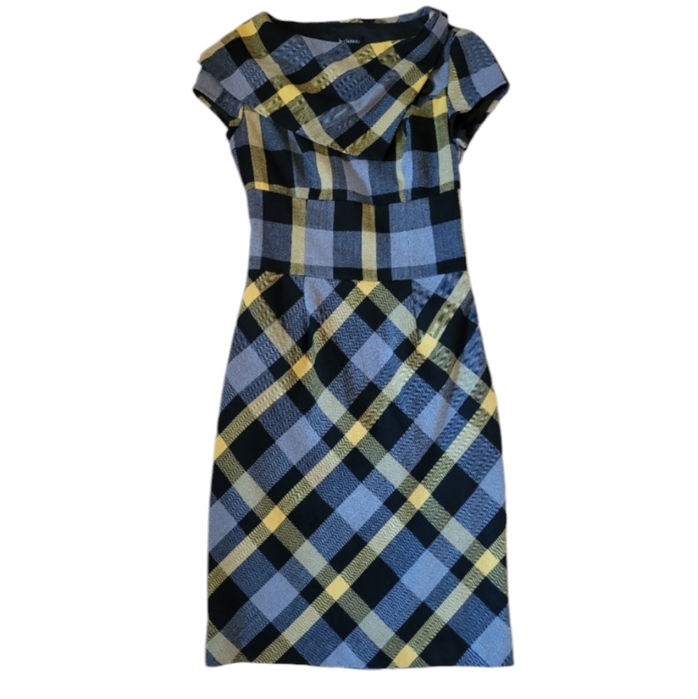 NWOT Le Château Plaid Cowl Neck Pencil Sheath Dress Dark Academia